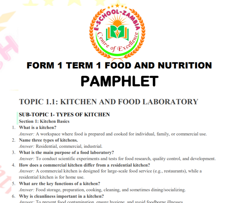 DOWNLOAD FORM 1 TERM 1 FOOD AND NUTRITION PAMPHLET – 2025